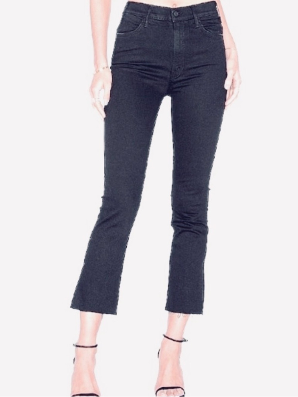MOTHER Hustler Ankle Fray Black Denim Jeans Not Guilty Wash Size 25